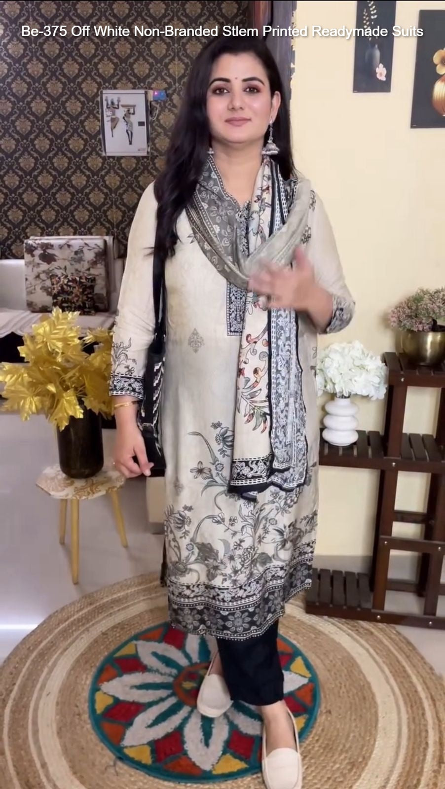 Be-375 Off White Non-Branded Stlem Printed Readymade Suits