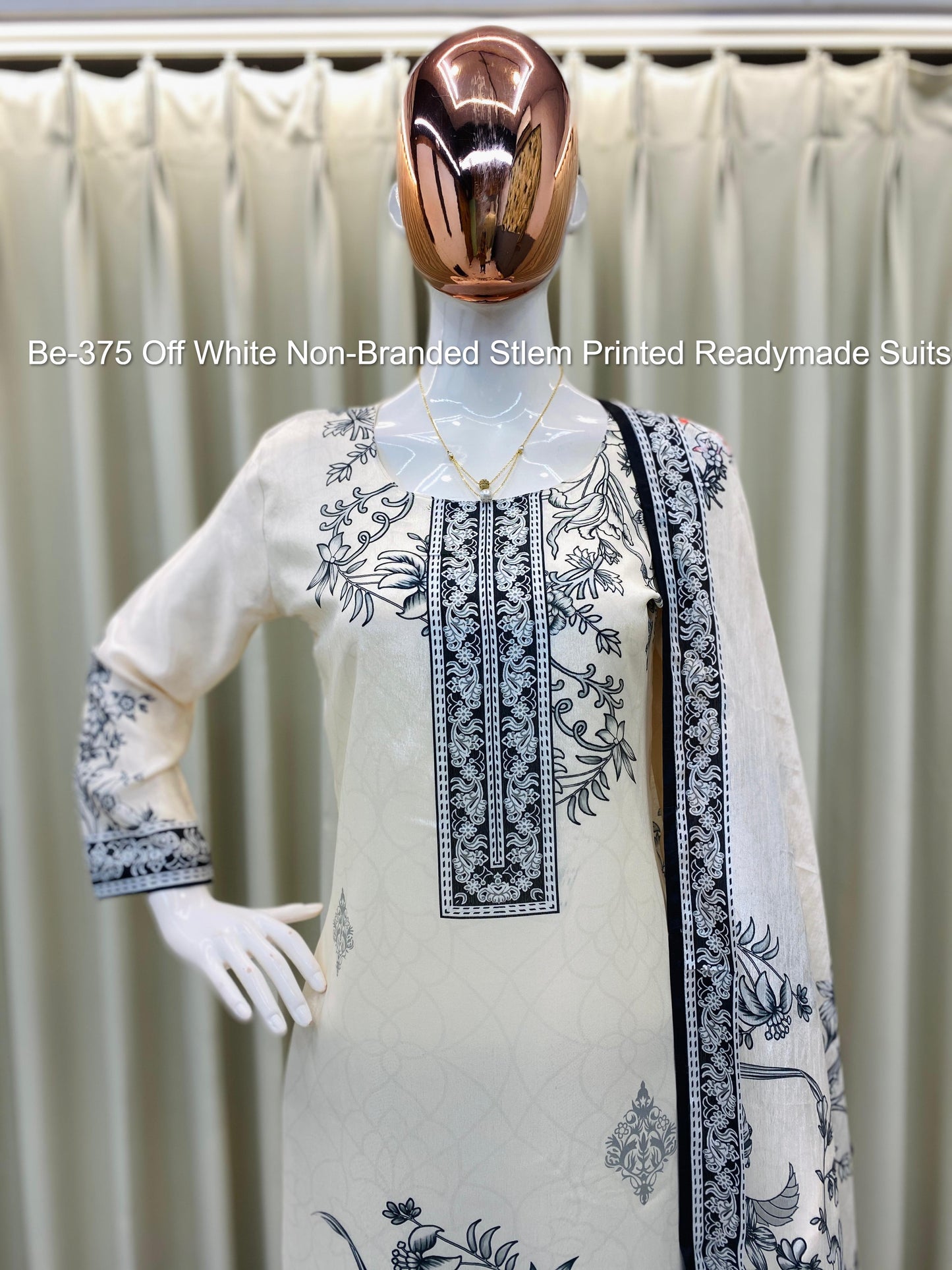 Be-375 Off White Non-Branded Stlem Printed Readymade Suits