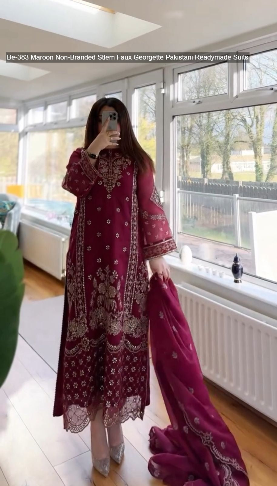 Be-383 Maroon Non-Branded Stlem Faux Georgette Pakistani Readymade Suits