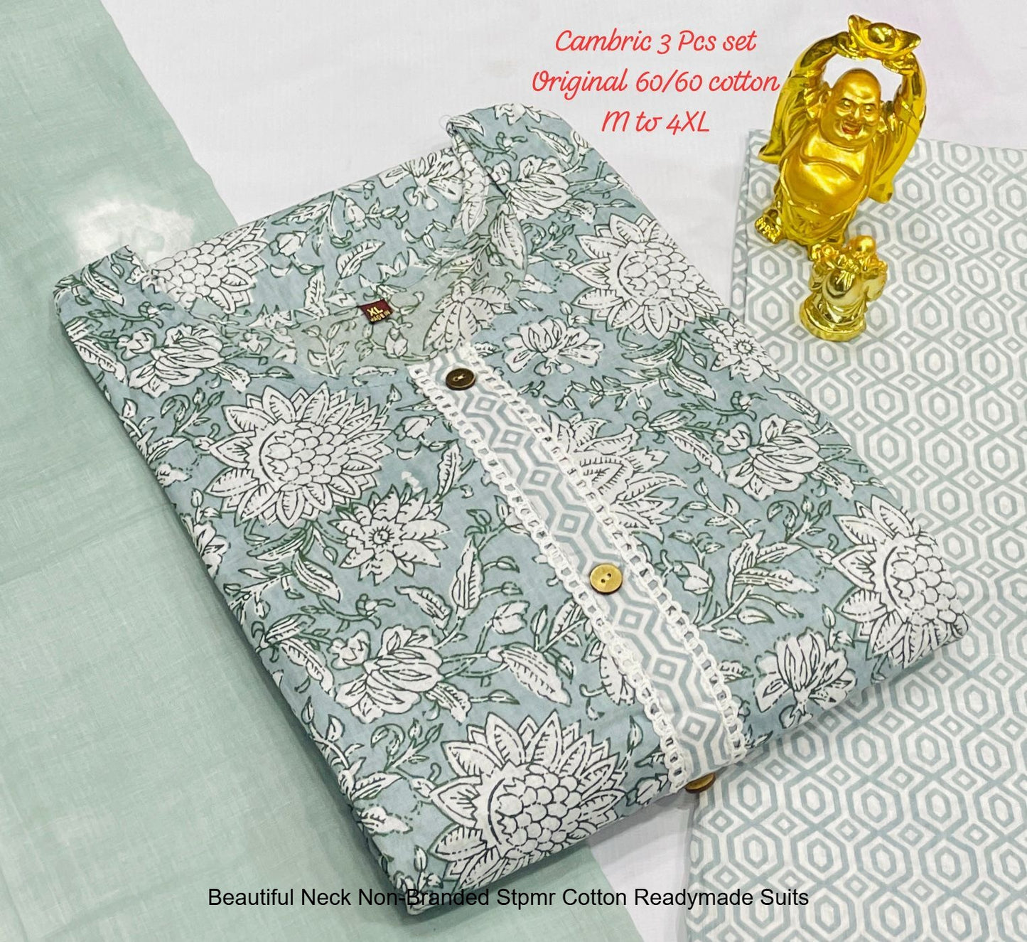 Beautiful Neck Non-Branded Stpmr Cotton Readymade Suits