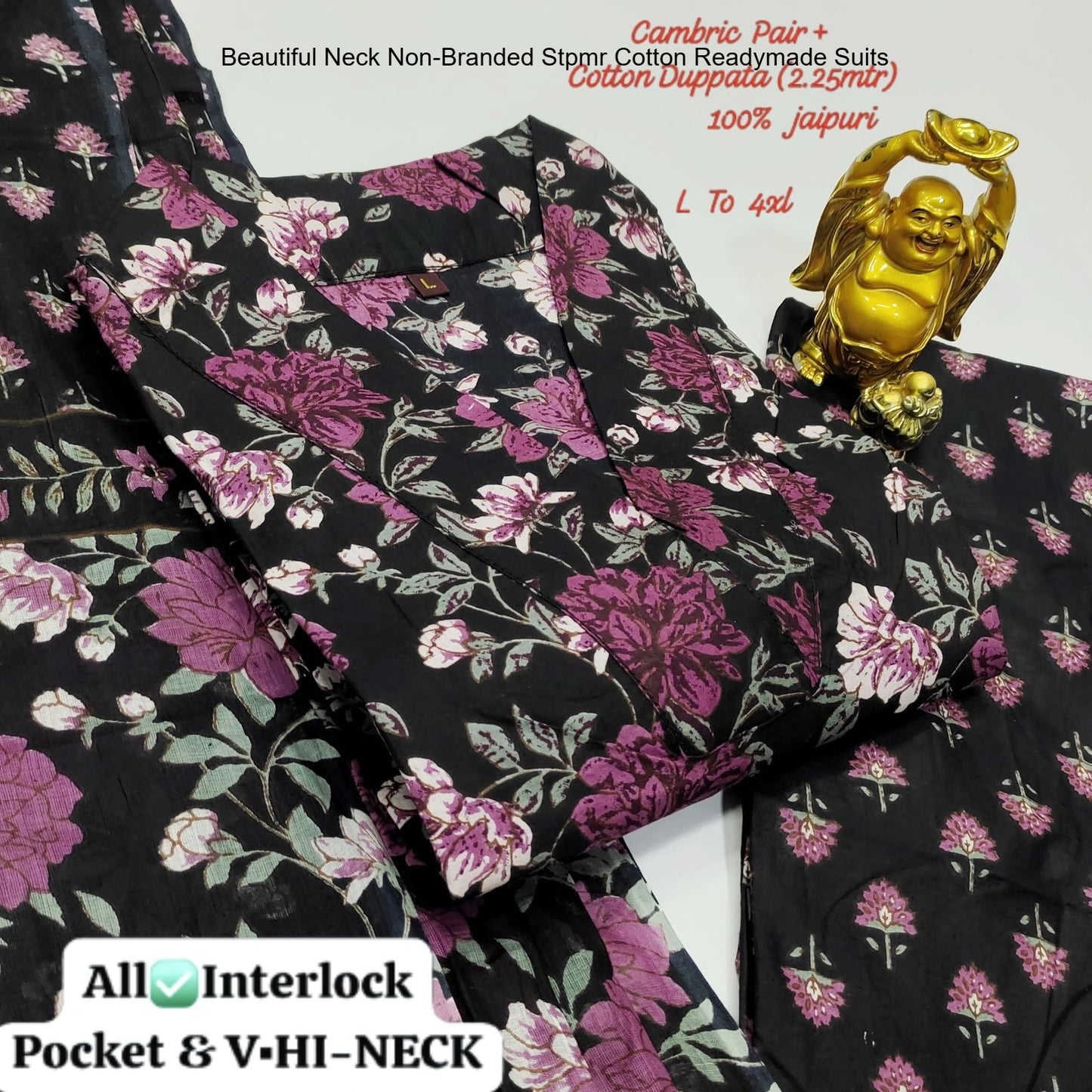 Beautiful Neck Non-Branded Stpmr Cotton Readymade Suits