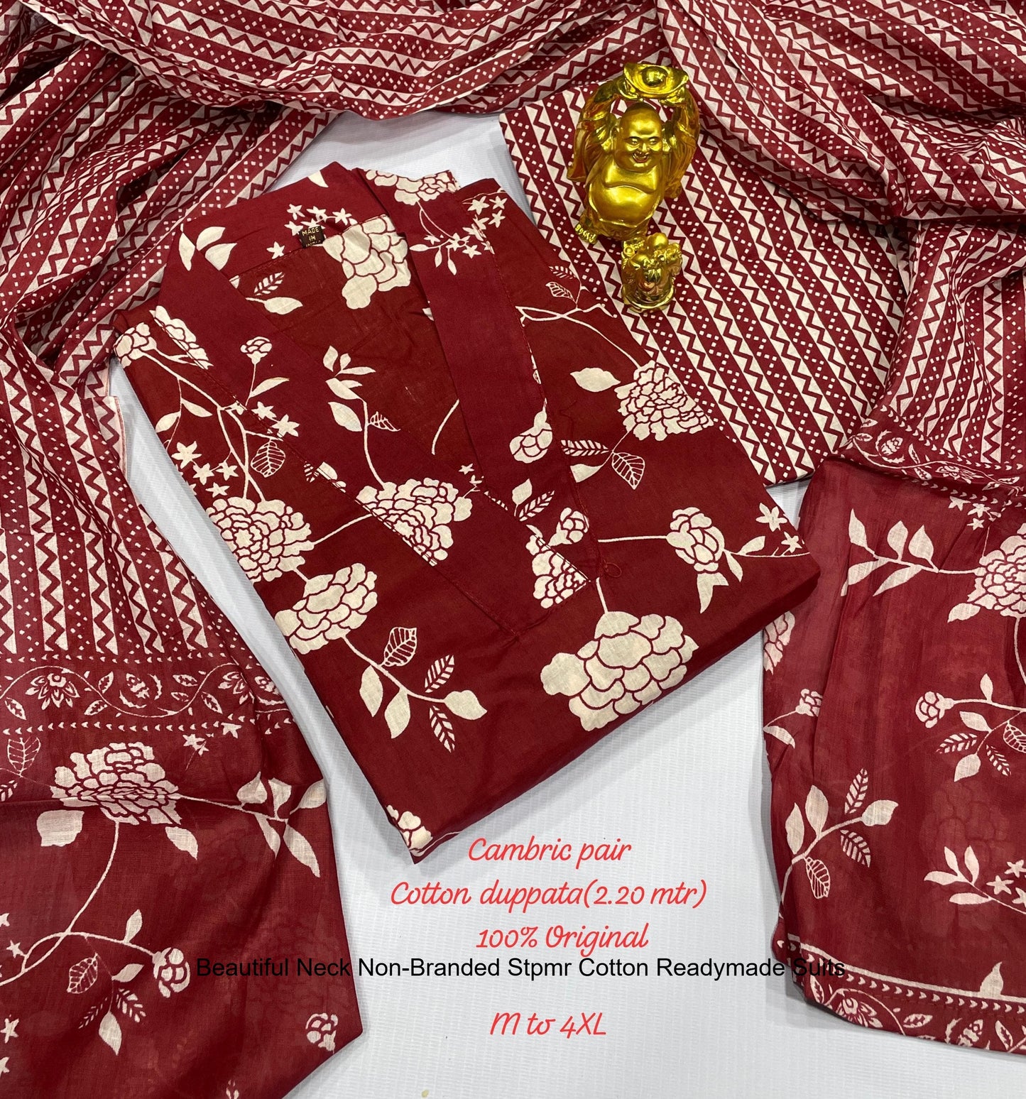 Beautiful Neck Non-Branded Stpmr Cotton Readymade Suits