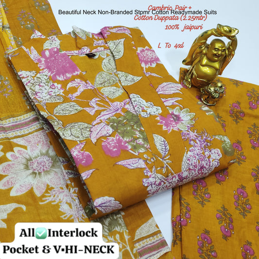 Beautiful Neck Non-Branded Stpmr Cotton Readymade Suits