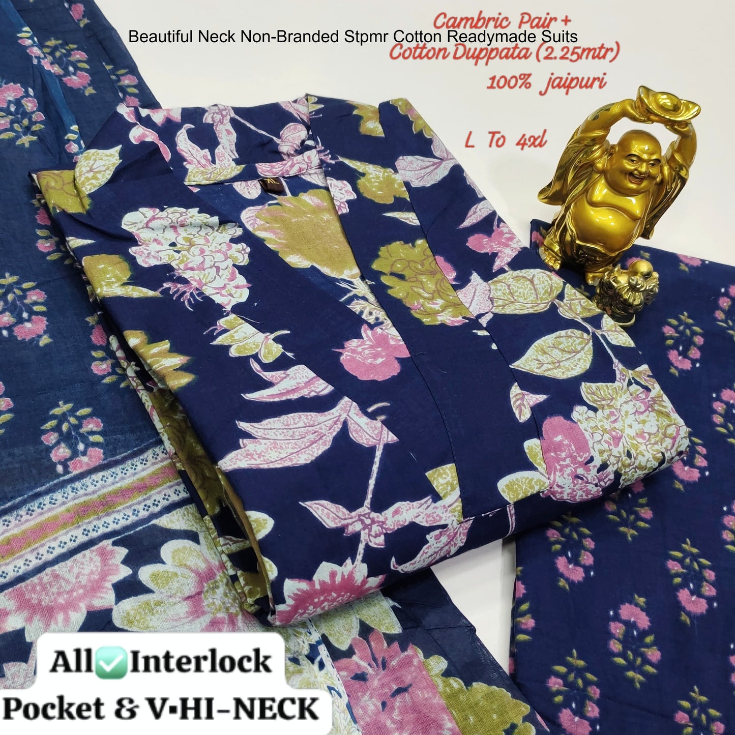 Beautiful Neck Non-Branded Stpmr Cotton Readymade Suits