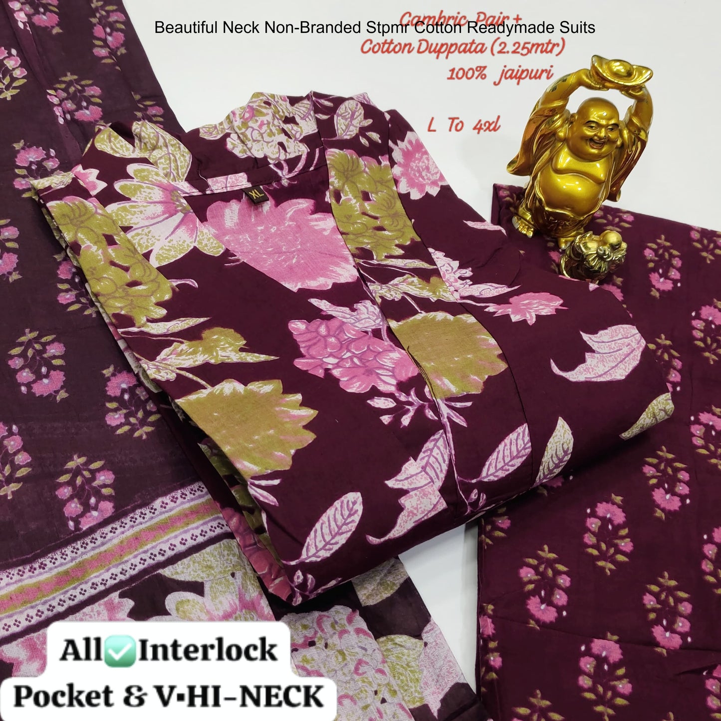 Beautiful Neck Non-Branded Stpmr Cotton Readymade Suits