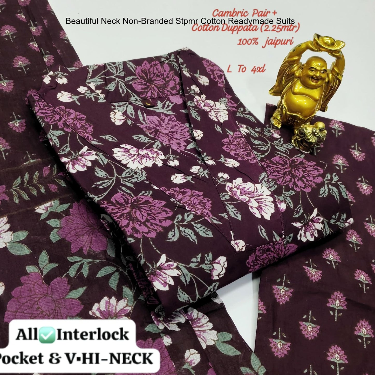 Beautiful Neck Non-Branded Stpmr Cotton Readymade Suits