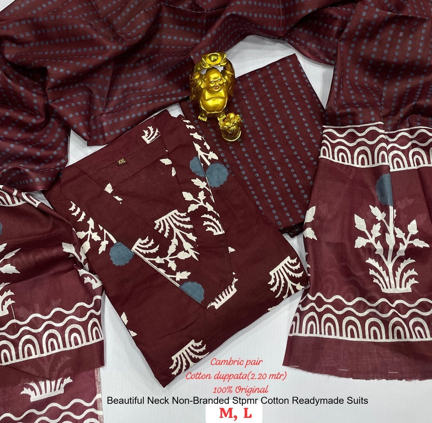 Beautiful Neck Non-Branded Stpmr Cotton Readymade Suits