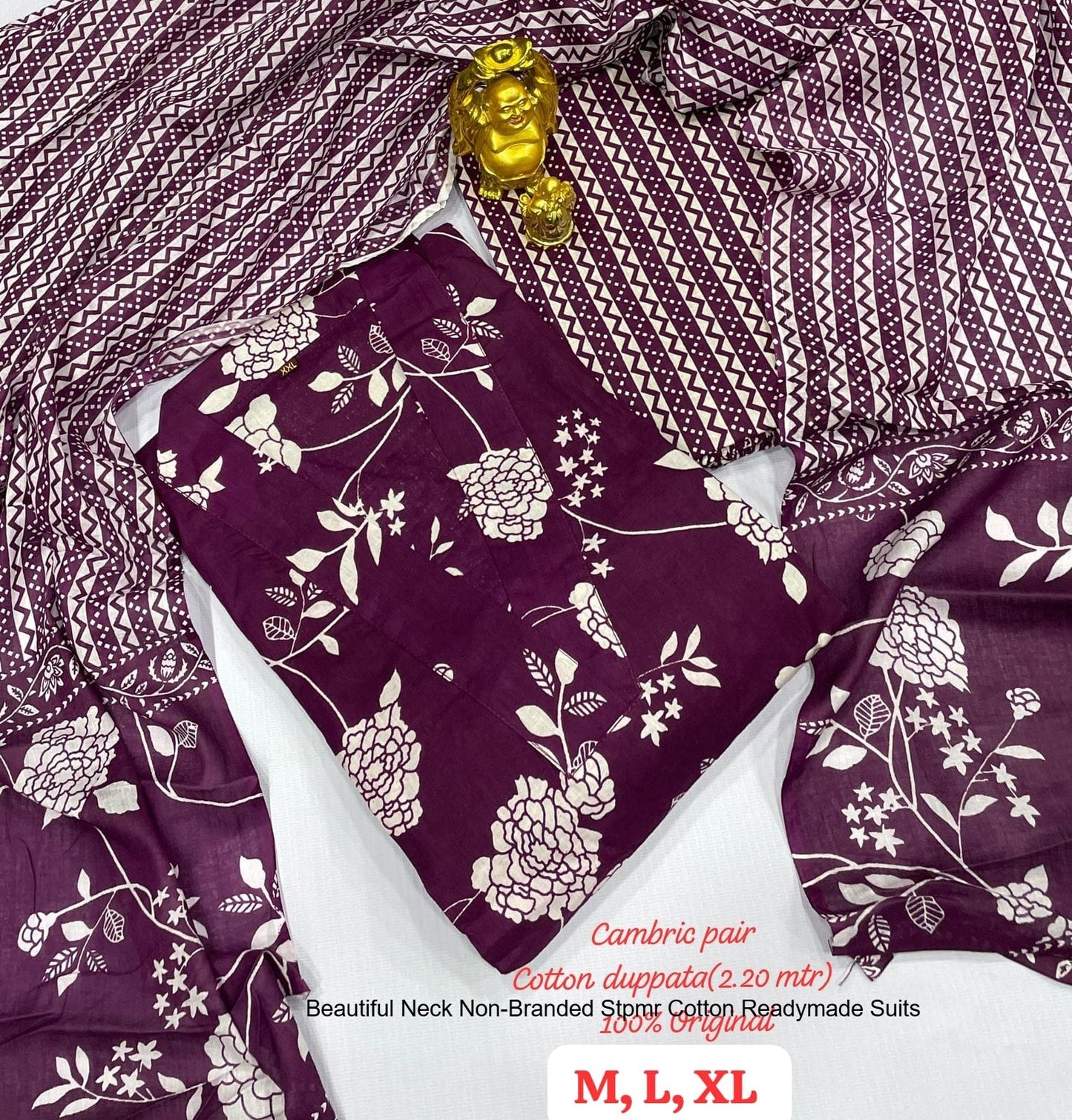 Beautiful Neck Non-Branded Stpmr Cotton Readymade Suits