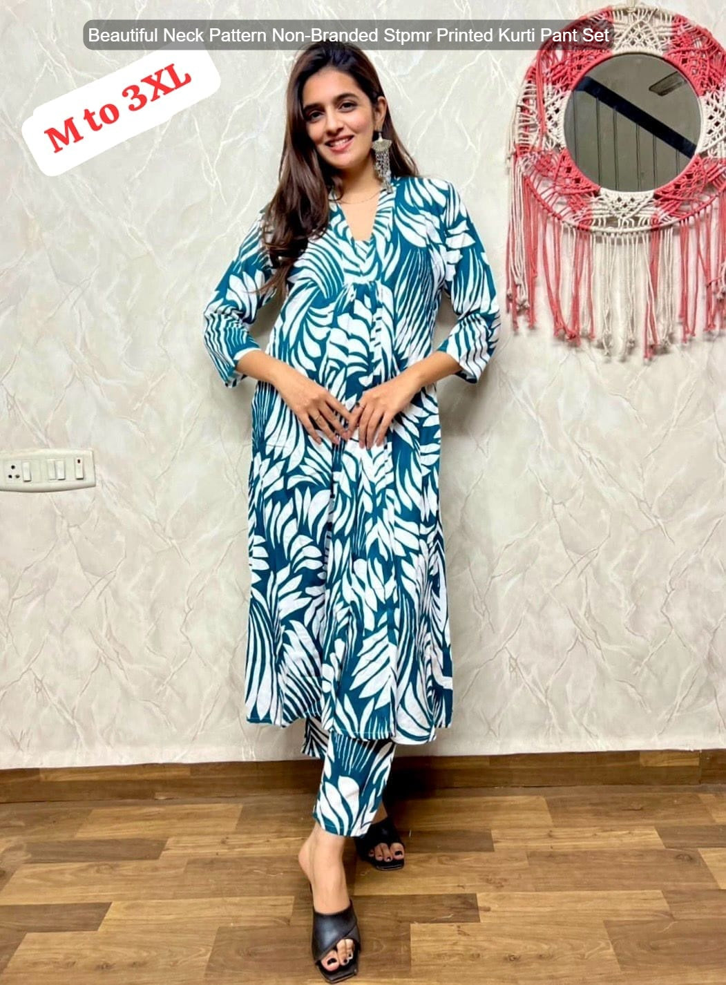 Beautiful Neck Pattern Non-Branded Stpmr Printed Kurti Pant Set
