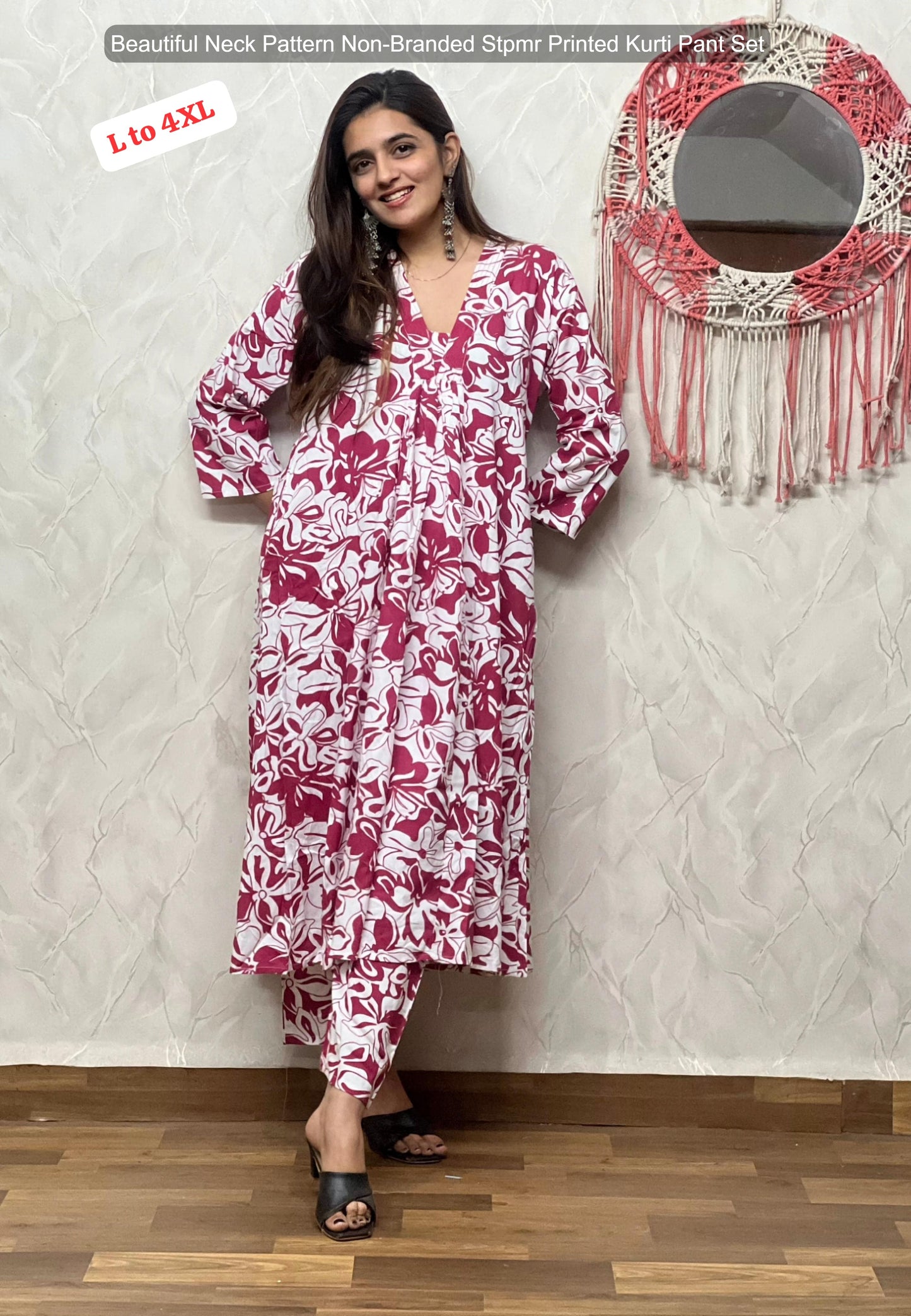Beautiful Neck Pattern Non-Branded Stpmr Printed Kurti Pant Set