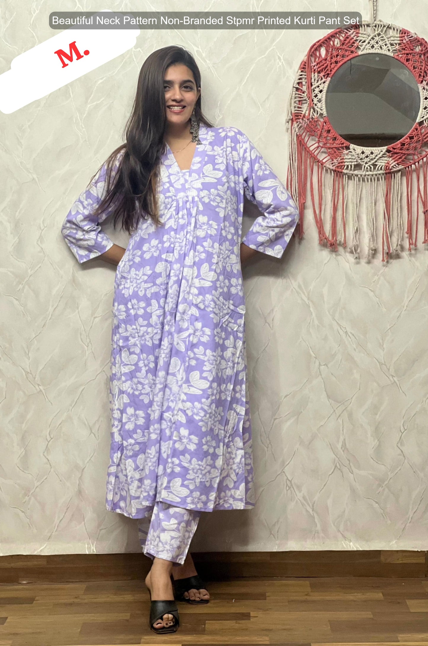 Beautiful Neck Pattern Non-Branded Stpmr Printed Kurti Pant Set