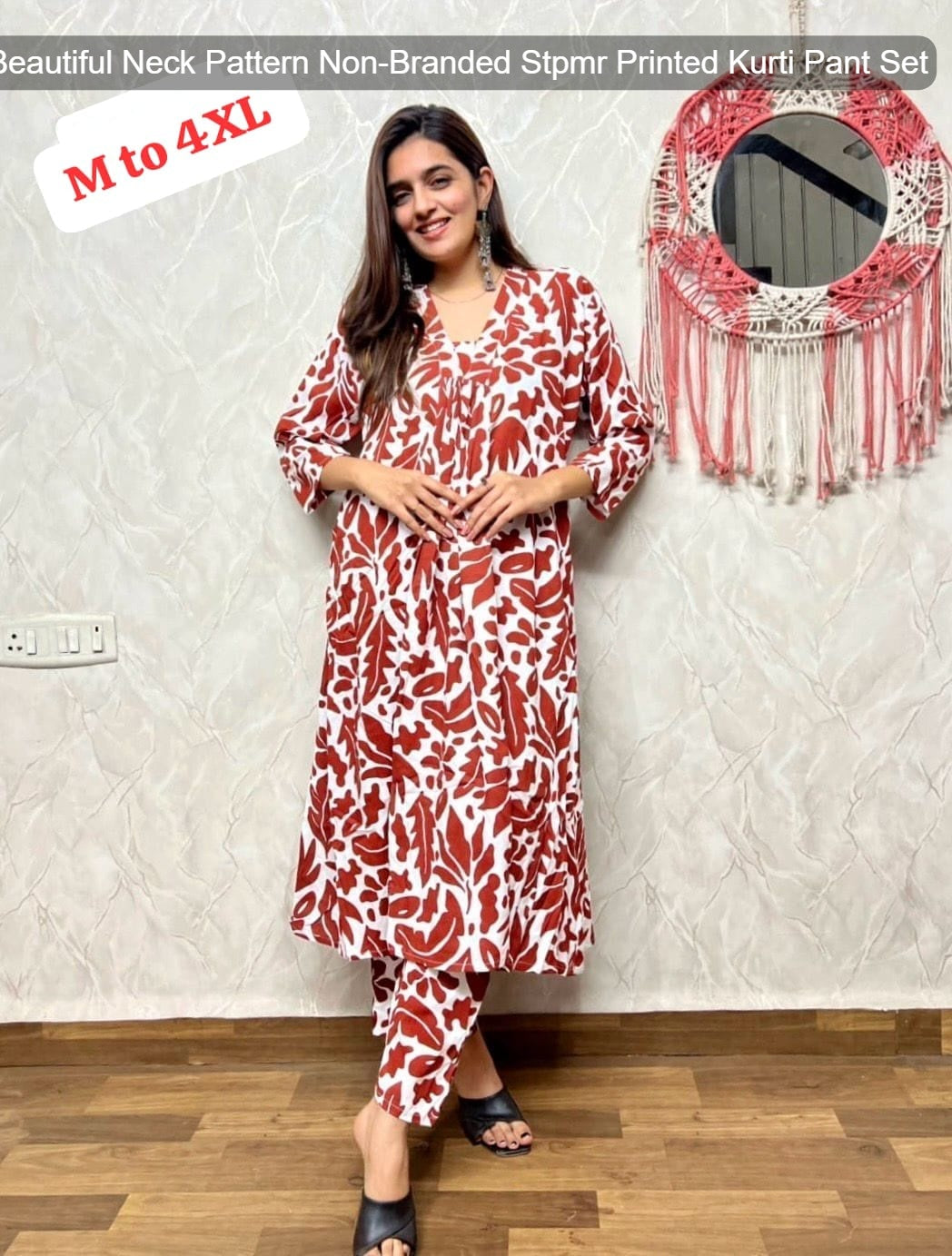 Beautiful Neck Pattern Non-Branded Stpmr Printed Kurti Pant Set
