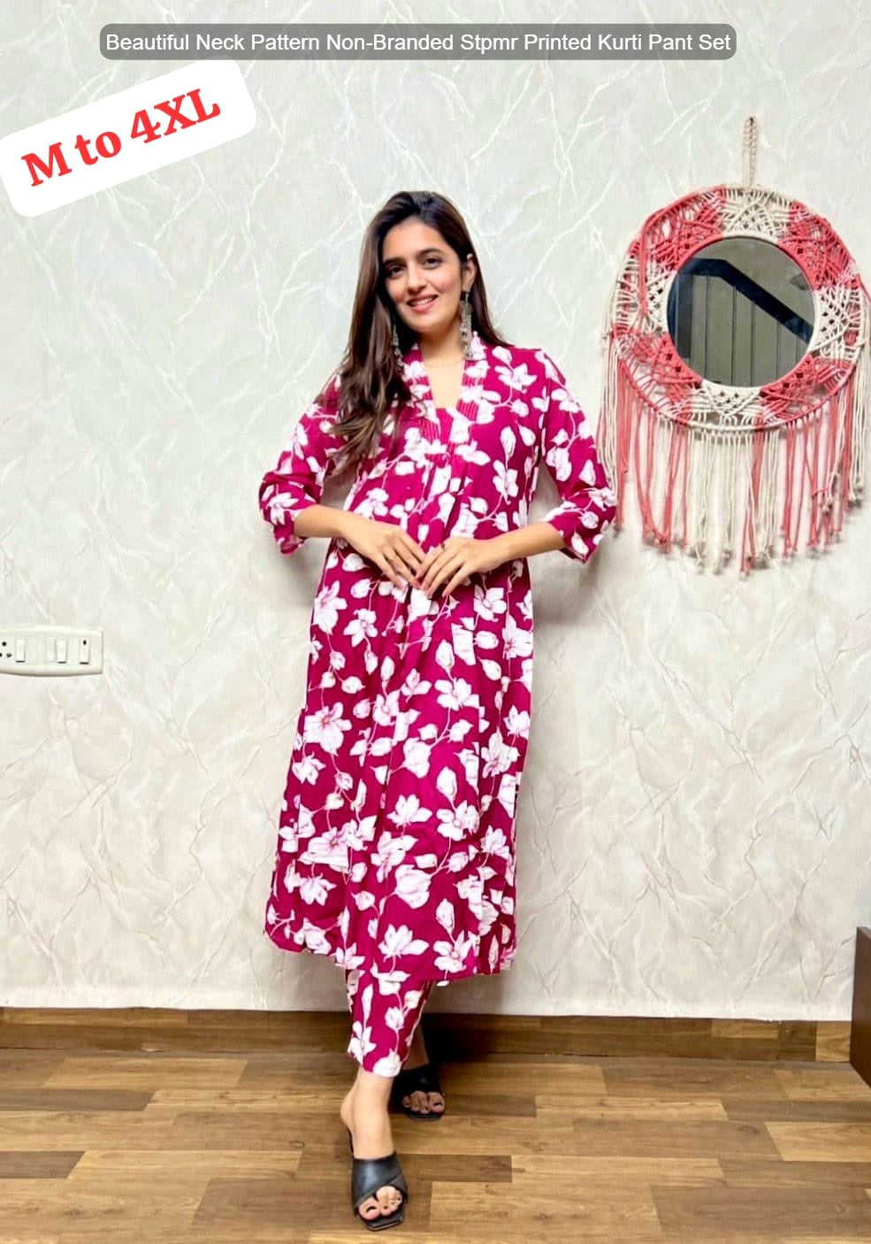 Beautiful Neck Pattern Non-Branded Stpmr Printed Kurti Pant Set