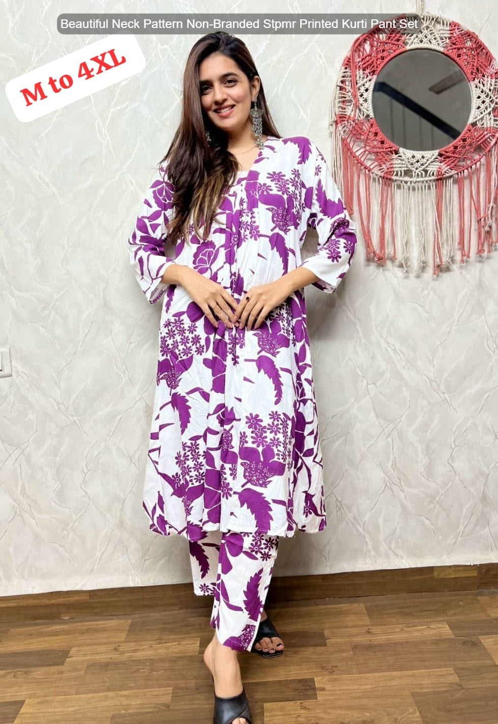 Beautiful Neck Pattern Non-Branded Stpmr Printed Kurti Pant Set