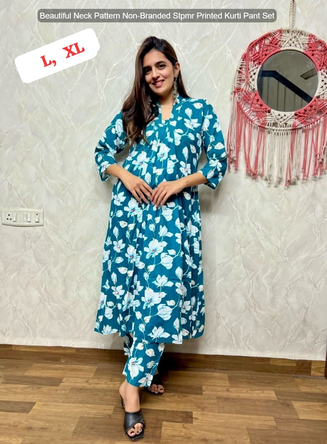 Beautiful Neck Pattern Non-Branded Stpmr Printed Kurti Pant Set