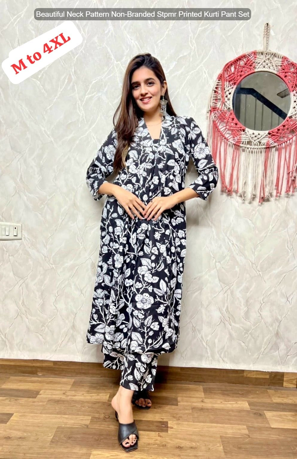 Beautiful Neck Pattern Non-Branded Stpmr Printed Kurti Pant Set
