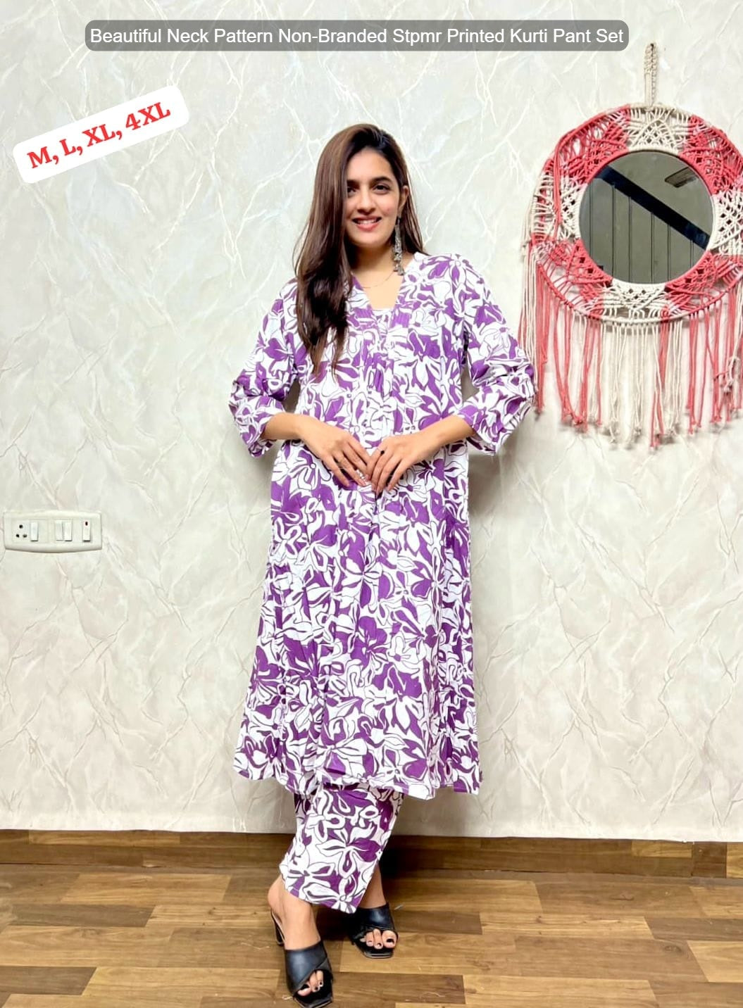 Beautiful Neck Pattern Non-Branded Stpmr Printed Kurti Pant Set