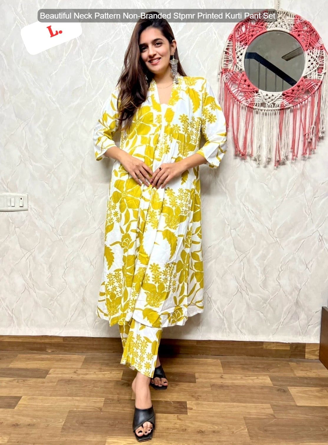 Beautiful Neck Pattern Non-Branded Stpmr Printed Kurti Pant Set