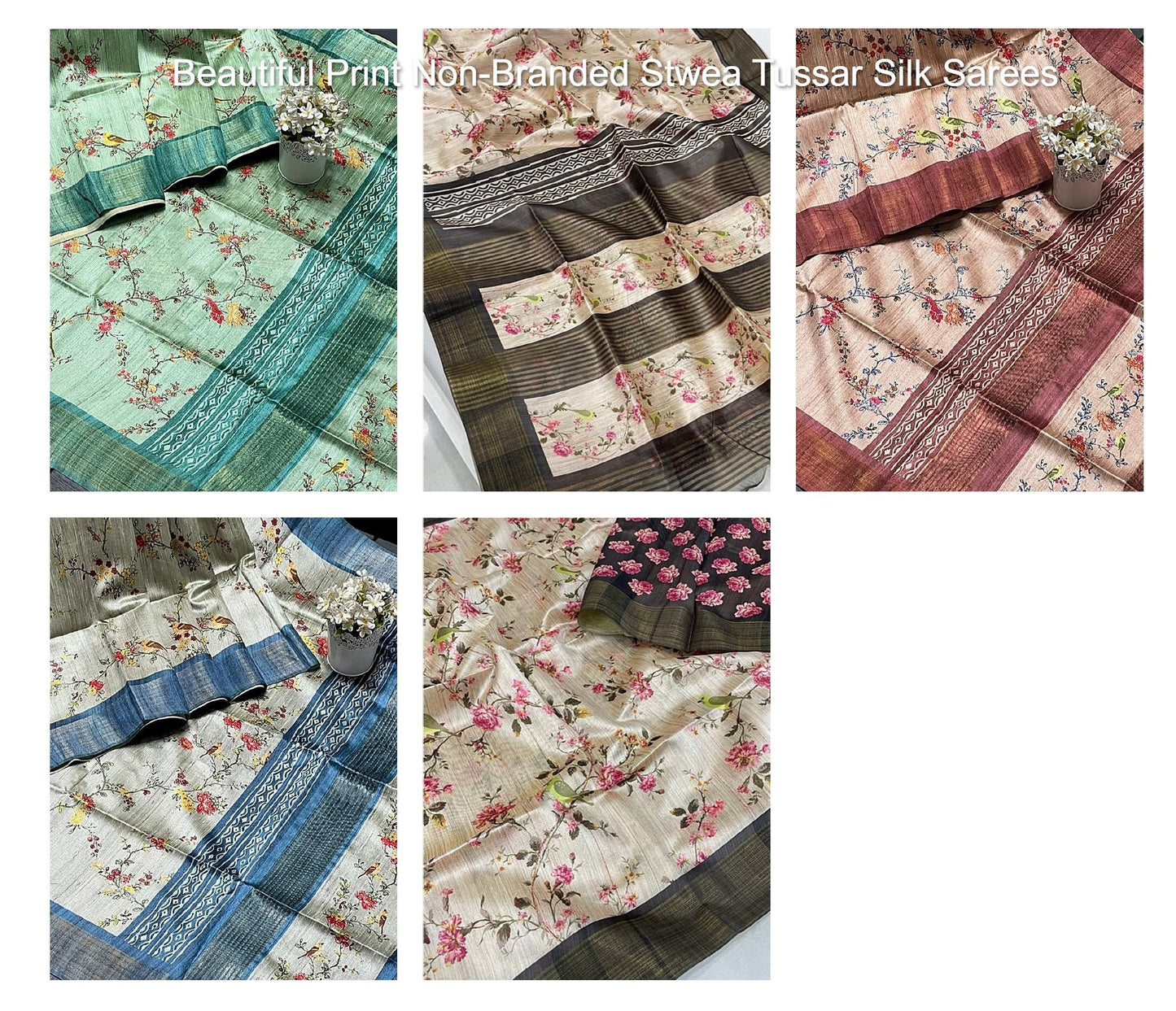 Beautiful Print Non-Branded Stwea Tussar Silk Sarees