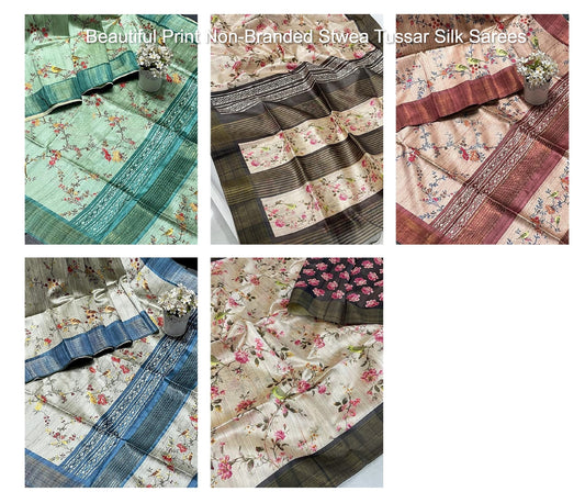 Beautiful Print Non-Branded Stwea Tussar Silk Sarees