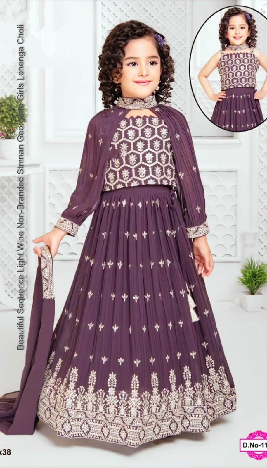 Beautiful Sequence Light Wine Non-Branded Stmnan Georgette Girls Lehenga Choli