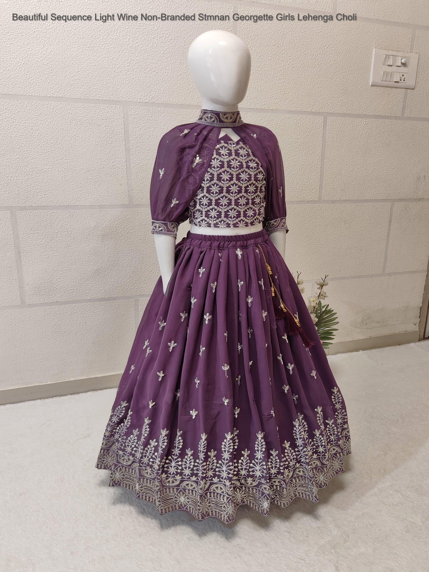 Beautiful Sequence Light Wine Non-Branded Stmnan Georgette Girls Lehenga Choli
