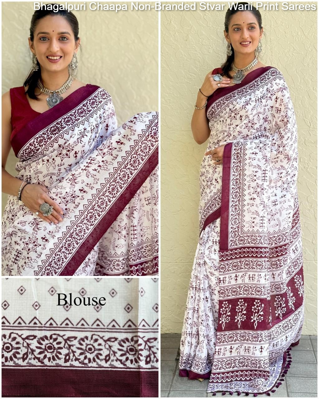 Bhagalpuri Chaapa Non-Branded Stvar Warli Print Sarees