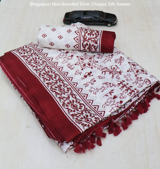 Bhagalpuri Non-Branded Stvar Chappa Silk Sarees