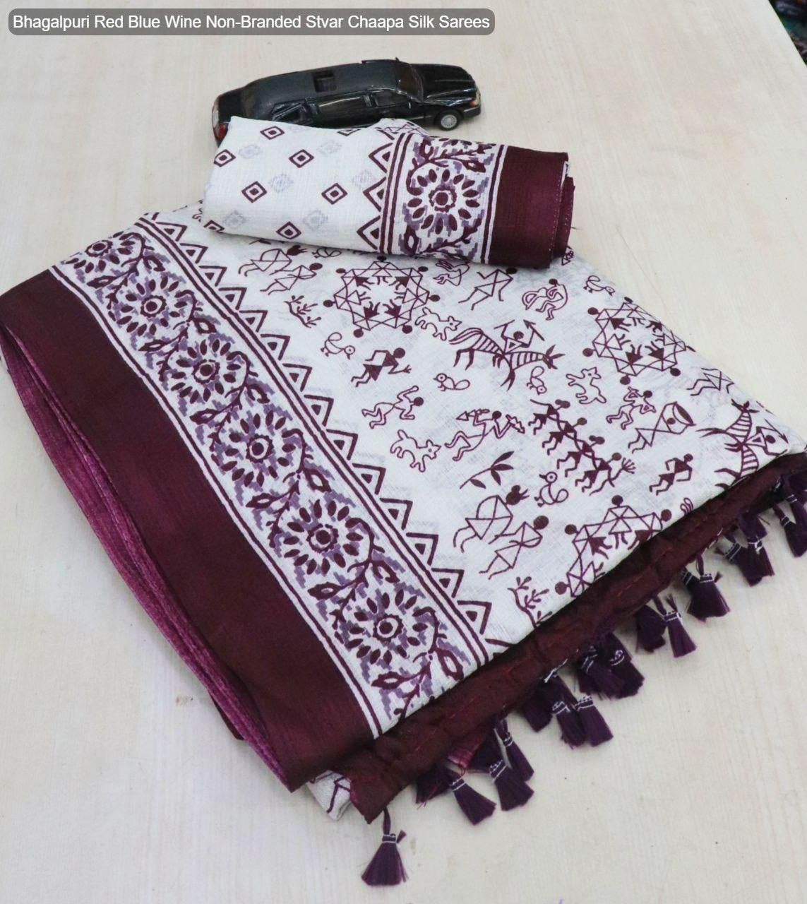 Bhagalpuri Red Blue Wine Non-Branded Stvar Chaapa Silk Sarees