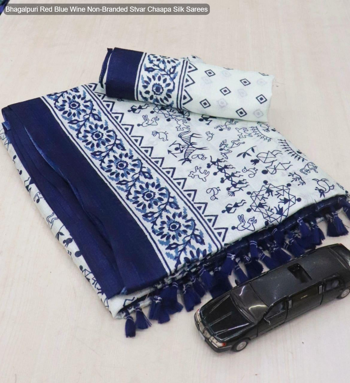 Bhagalpuri Red Blue Wine Non-Branded Stvar Chaapa Silk Sarees