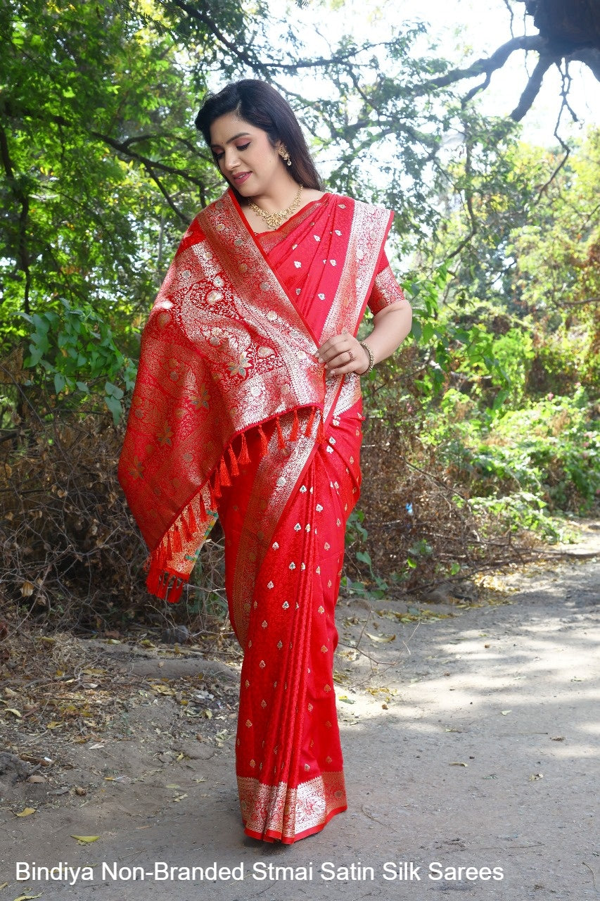 Bindiya Non-Branded Stmai Satin Silk Sarees