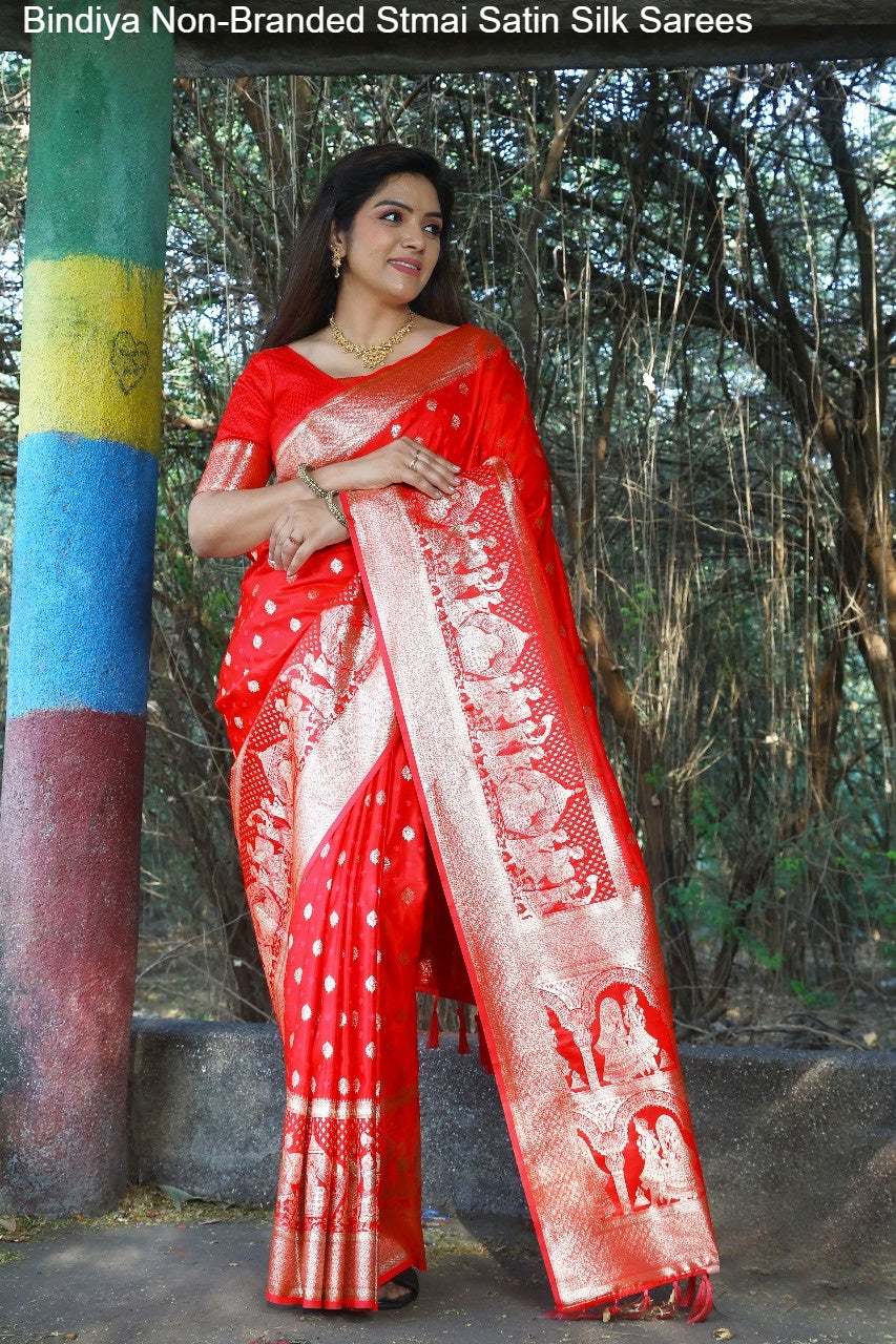 Bindiya Non-Branded Stmai Satin Silk Sarees