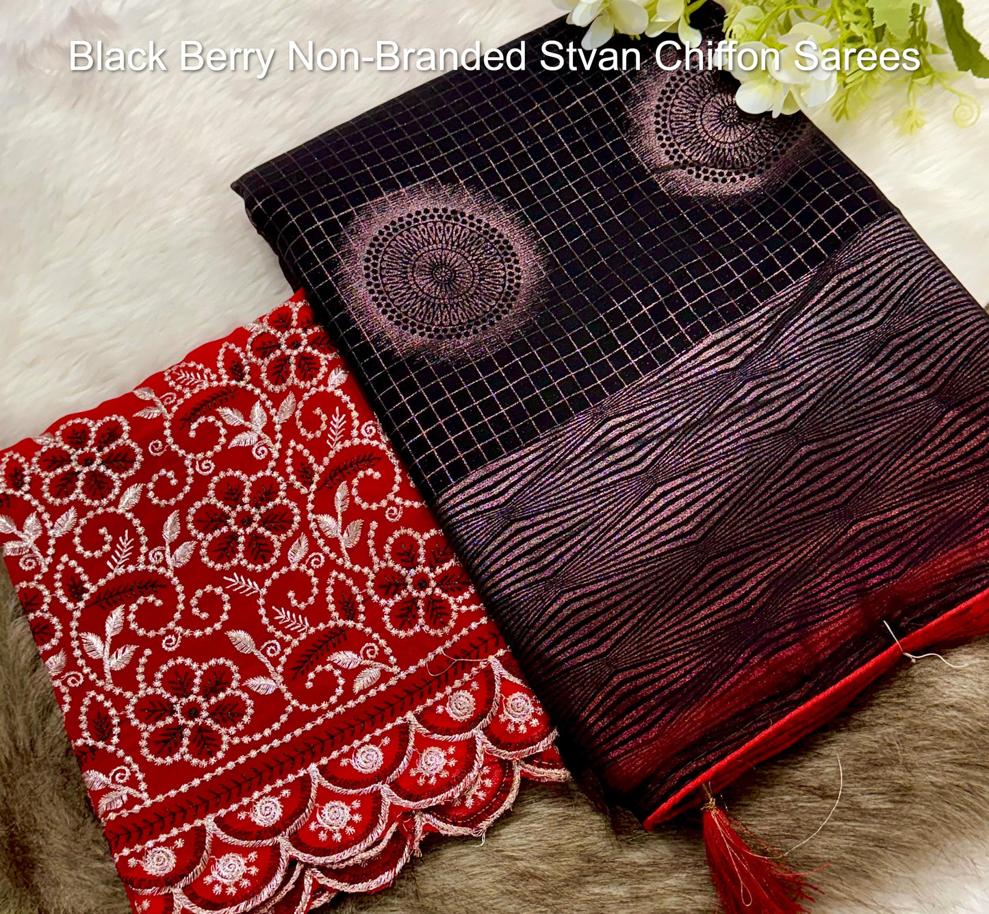 Black Berry Non-Branded Stvan Chiffon Sarees