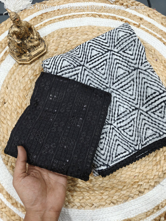 Black N White Non-Branded Stvan Georgette Sarees