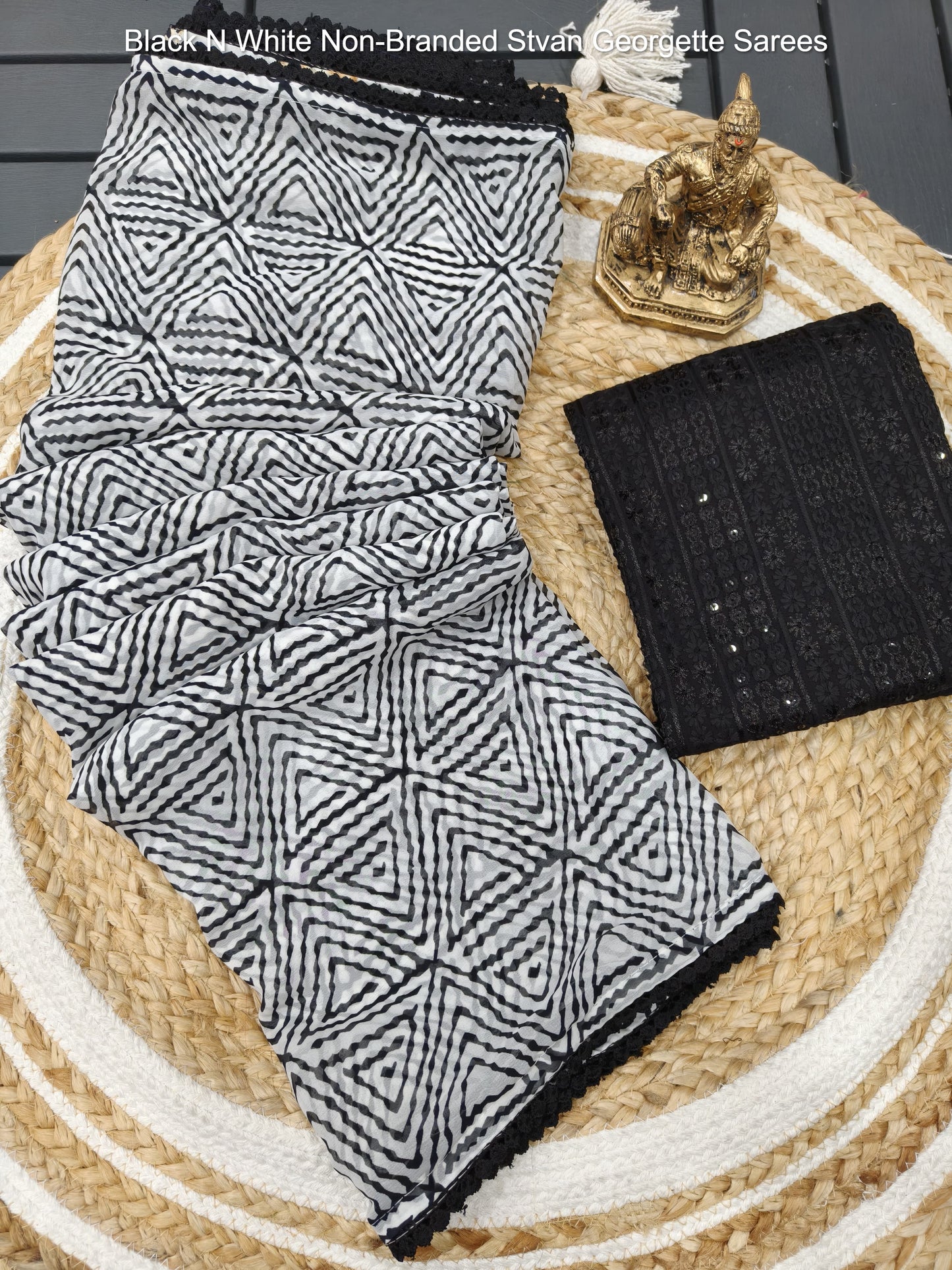 Black N White Non-Branded Stvan Georgette Sarees