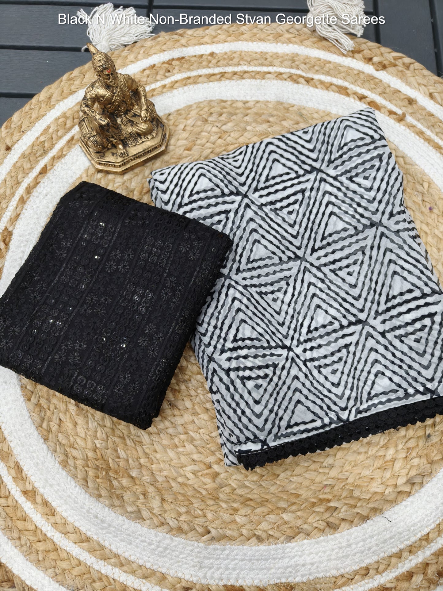 Black N White Non-Branded Stvan Georgette Sarees