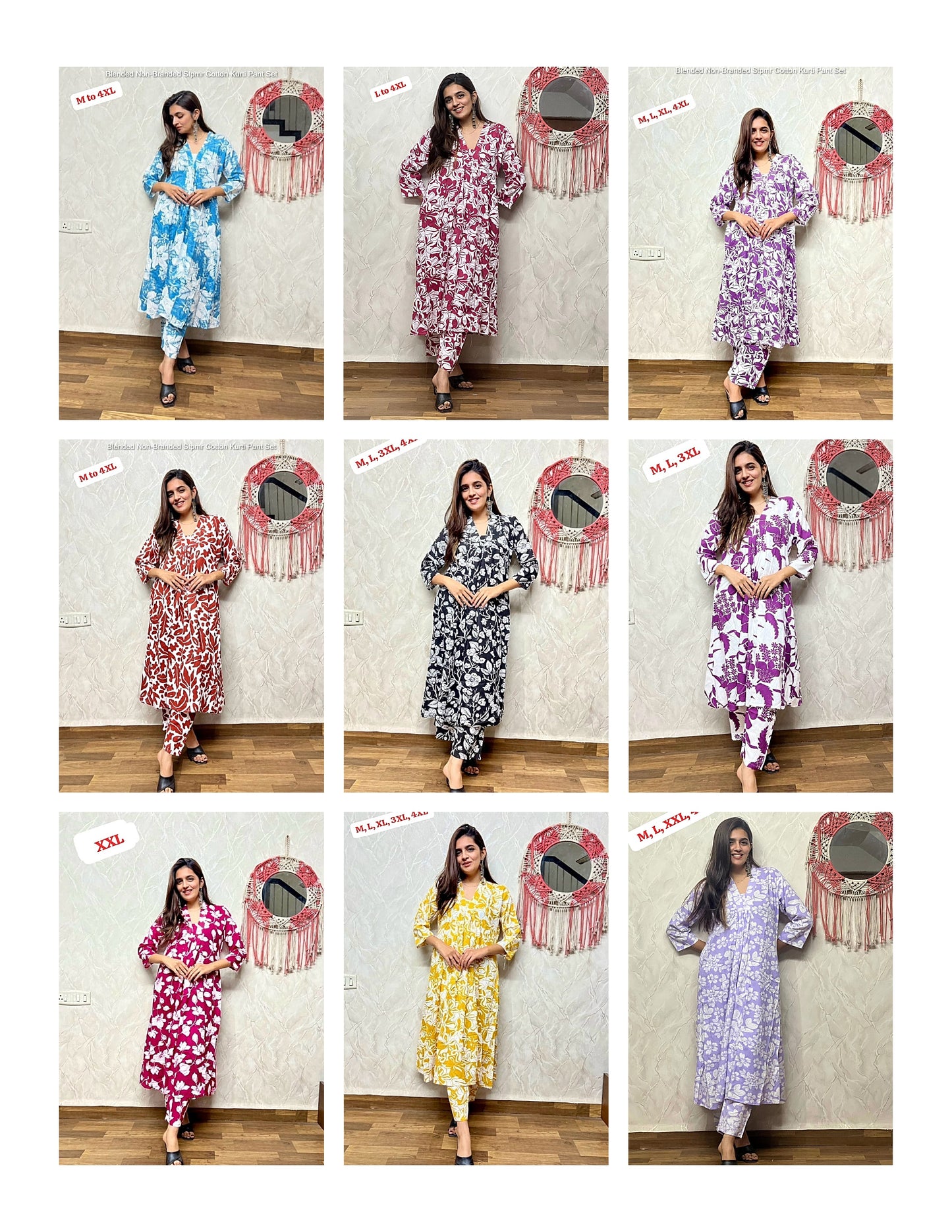 Blended Non-Branded Stpmr Cotton Kurti Pant Set