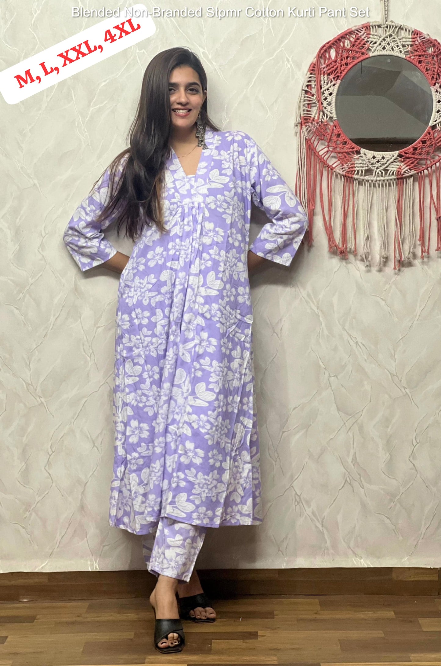 Blended Non-Branded Stpmr Cotton Kurti Pant Set