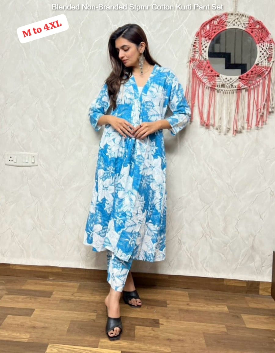 Blended Non-Branded Stpmr Cotton Kurti Pant Set