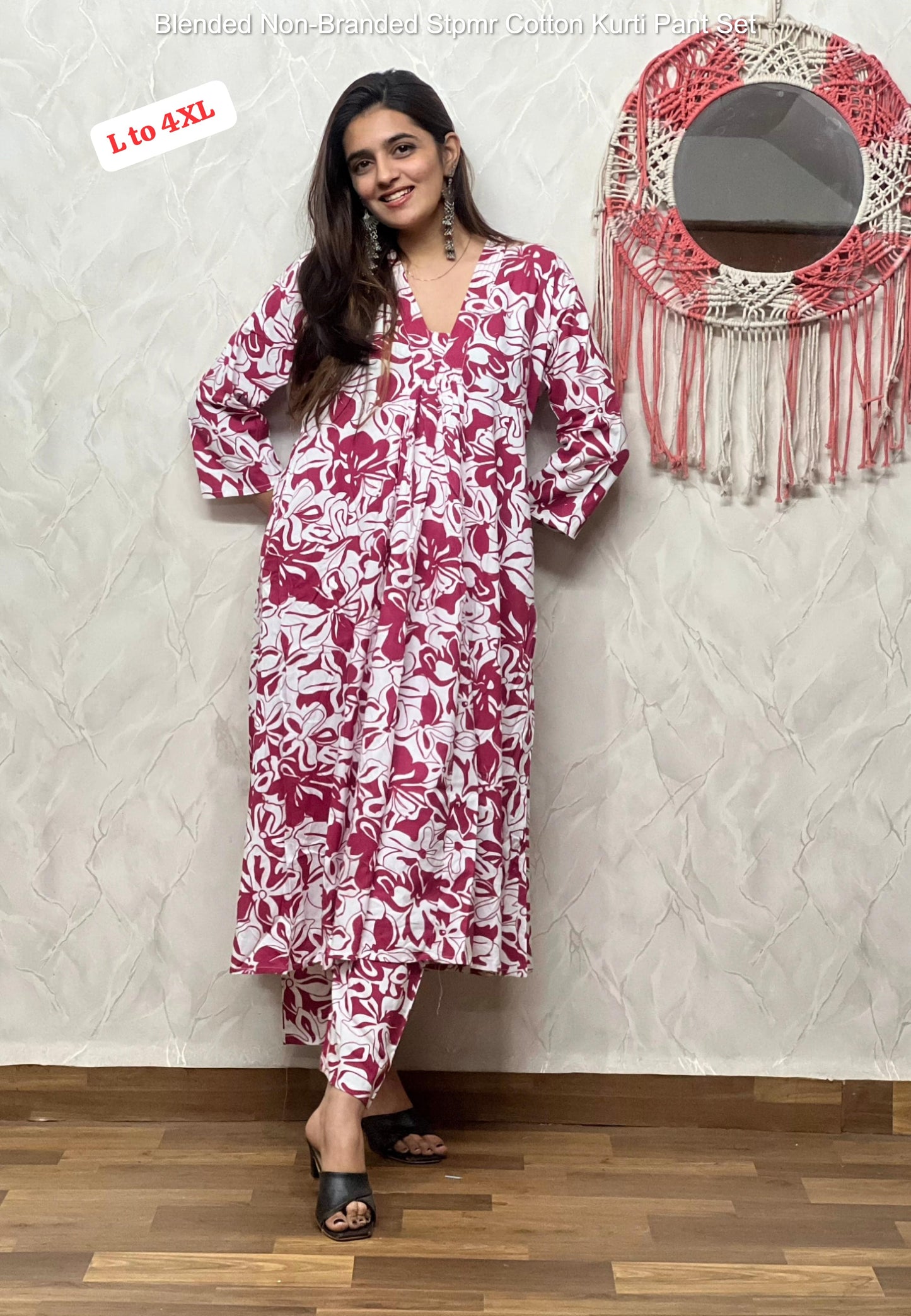 Blended Non-Branded Stpmr Cotton Kurti Pant Set