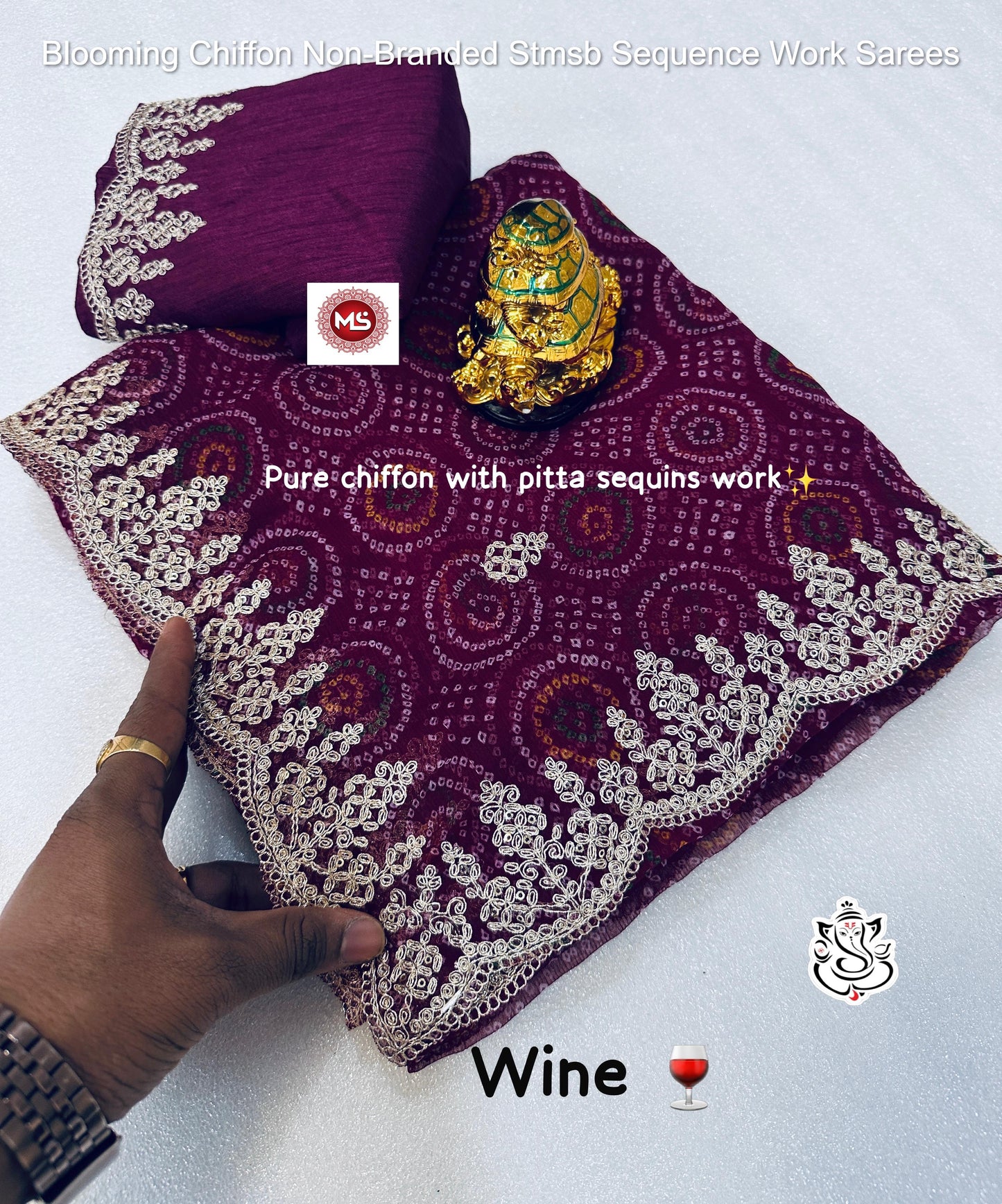 Blooming Chiffon Non-Branded Stmsb Sequence Work Sarees