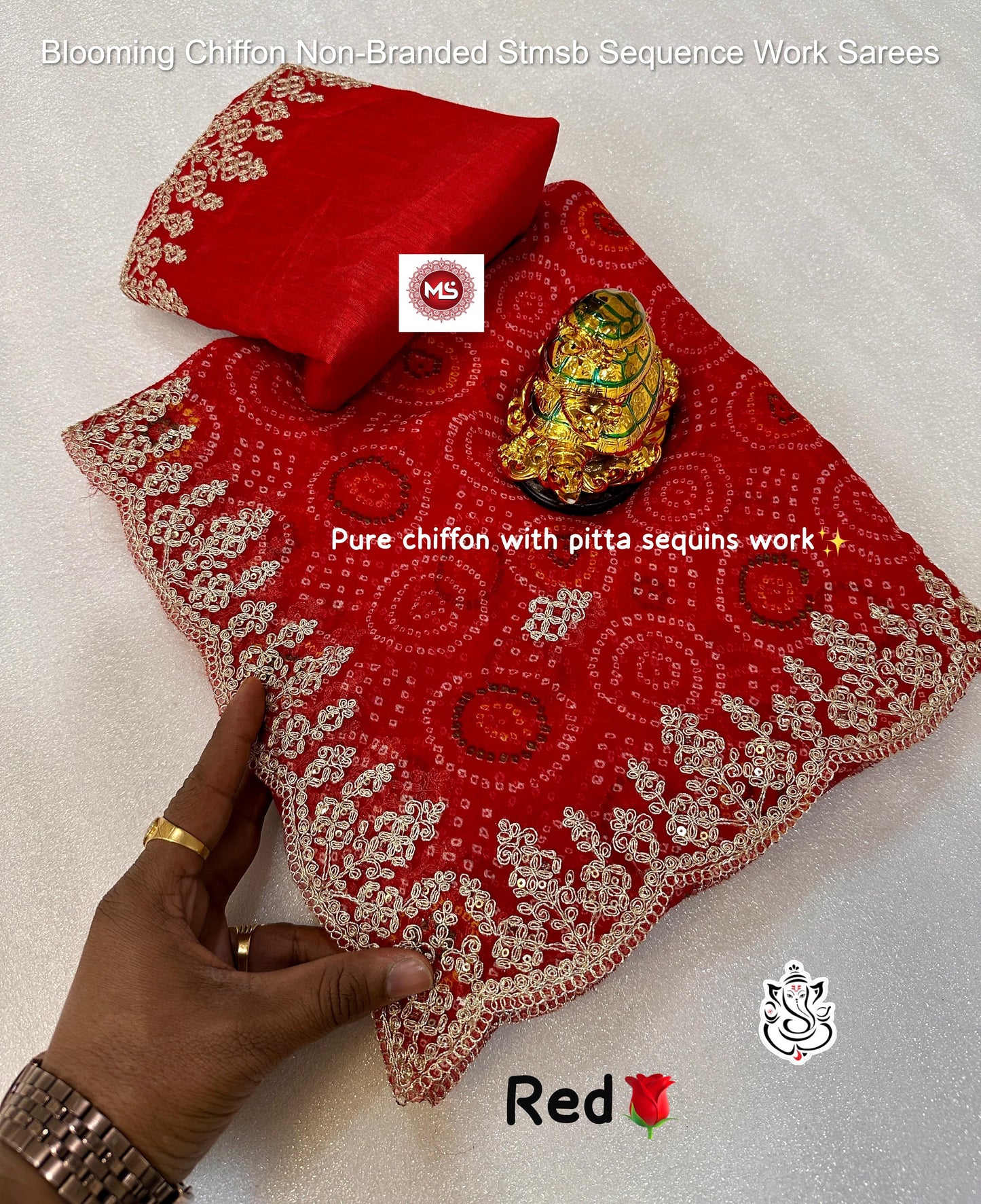 Blooming Chiffon Non-Branded Stmsb Sequence Work Sarees