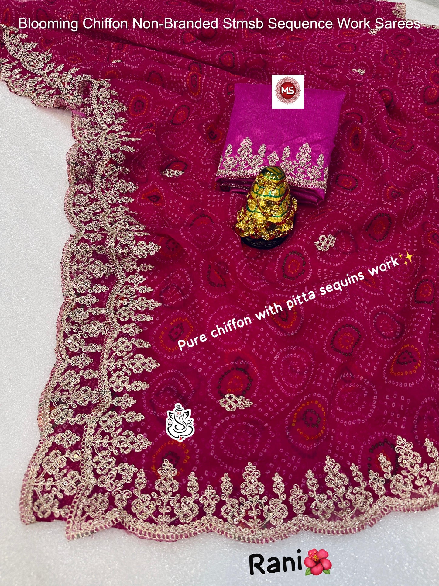 Blooming Chiffon Non-Branded Stmsb Sequence Work Sarees