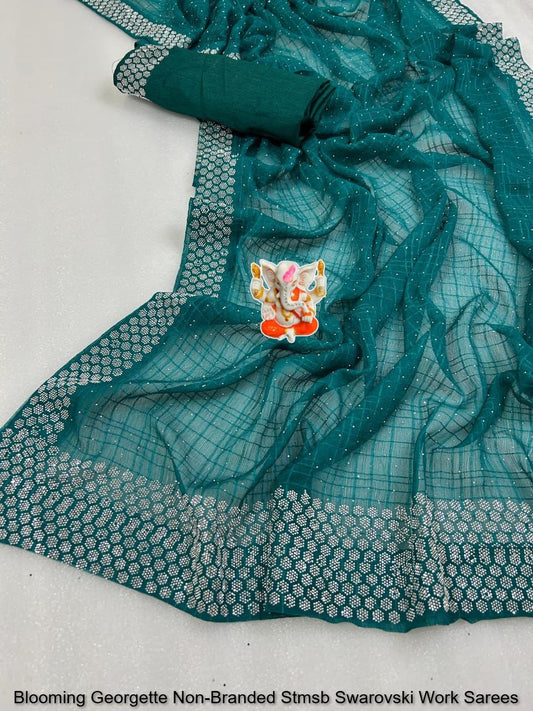Blooming Georgette Non-Branded Stmsb Swarovski Work Sarees