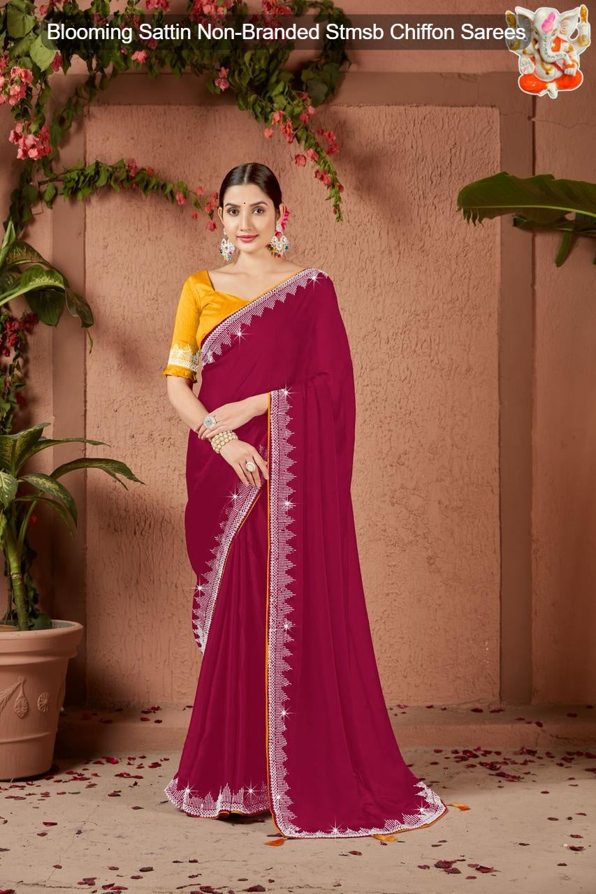 Blooming Sattin Non-Branded Stmsb Chiffon Sarees