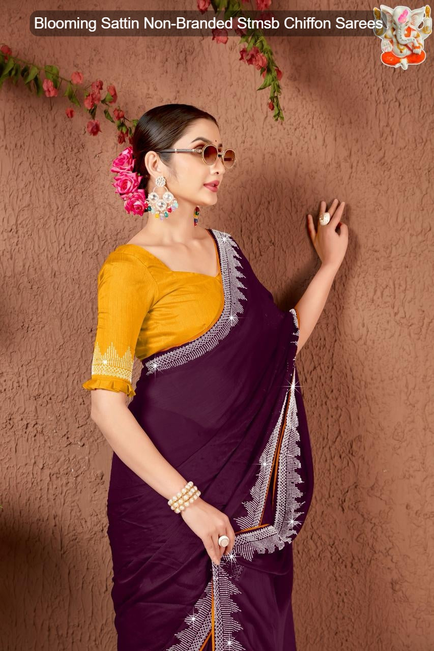 Blooming Sattin Non-Branded Stmsb Chiffon Sarees