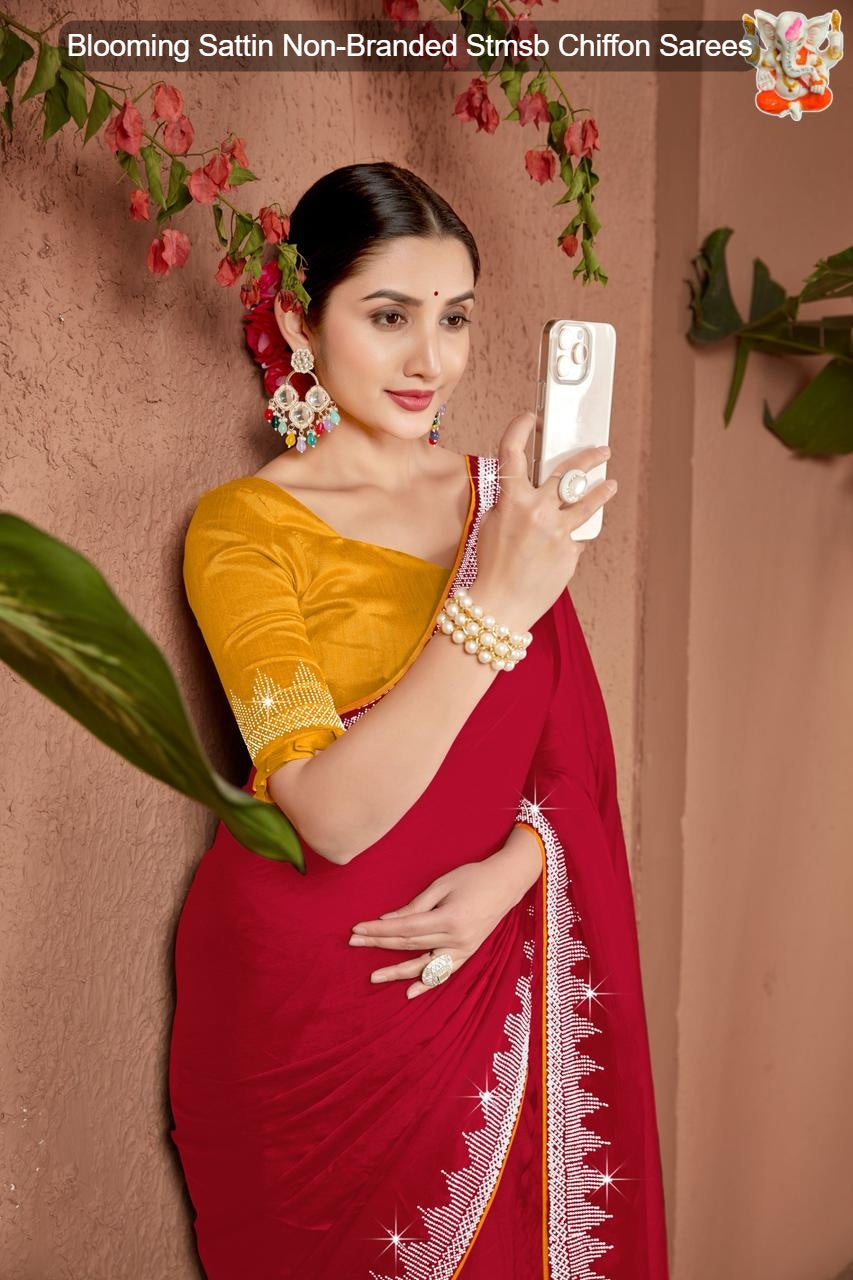 Blooming Sattin Non-Branded Stmsb Chiffon Sarees