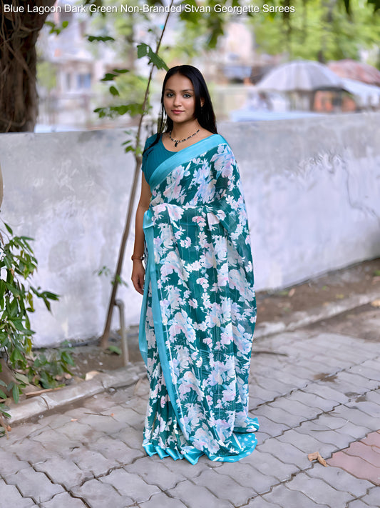 Blue Lagoon Dark Green Non-Branded Stvan Georgette Sarees