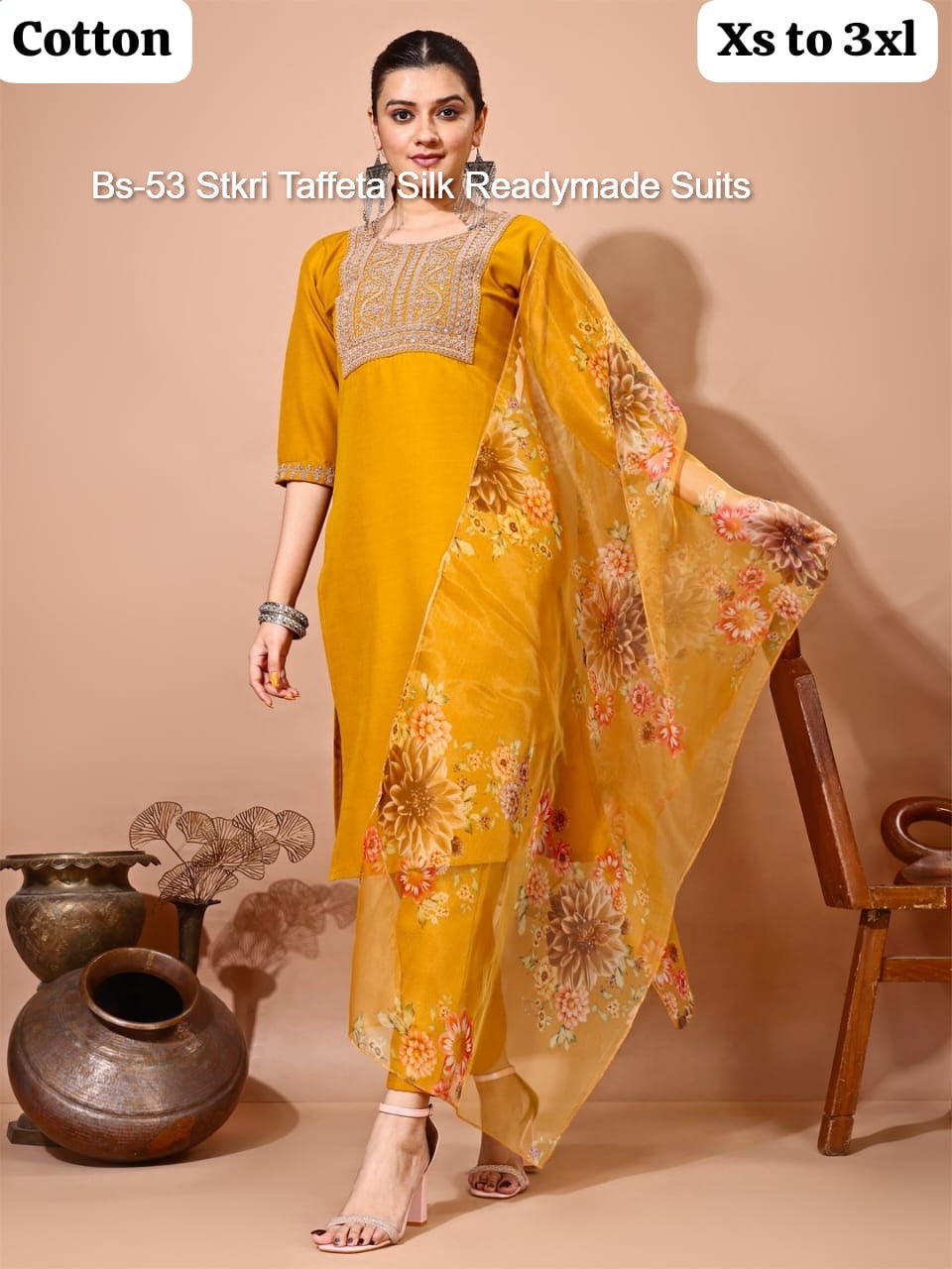 Bs-53 Stkri Taffeta Silk Readymade Suits
