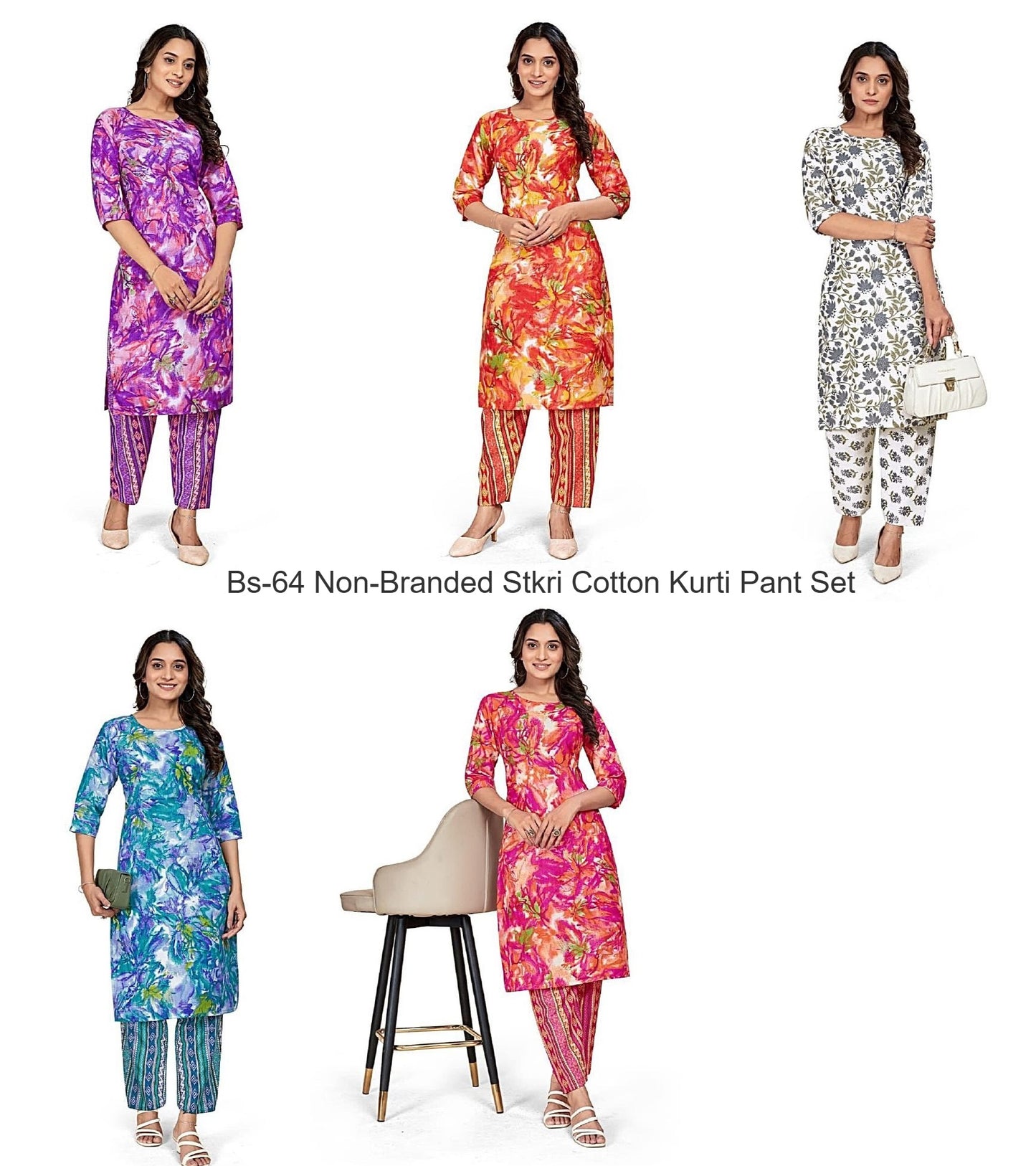 Bs-64 Non-Branded Stkri Cotton Kurti Pant Set